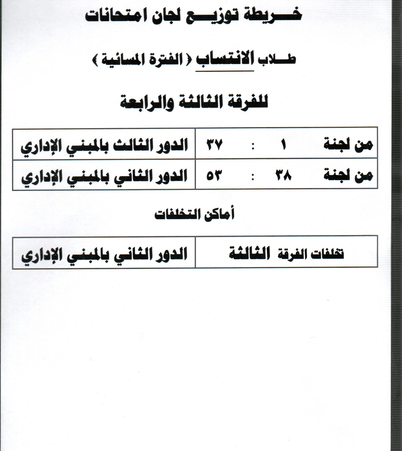 توزيع اماكن لجان الفرقه الثالثة والرابعه انتساب