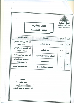جداول الدراسات العليا للعام الدراسى 2014/2015