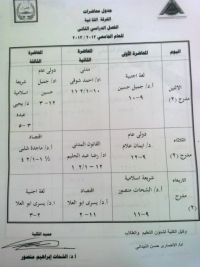 جدول محاضرات الفرقة الثانية إنتظام